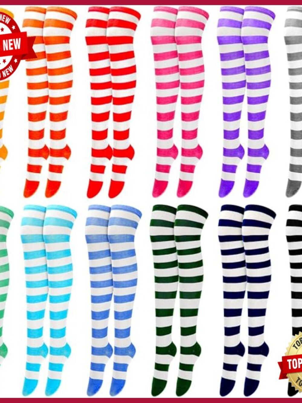 12 Pair Striped Thigh High Socks Knee High Long Stockings Cosplay